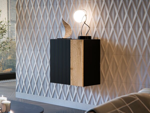 Dulap de perete Species I, Stejar Wotan, Negru, PAL laminat, MDF, 50x50x30cm, 11.5 kg