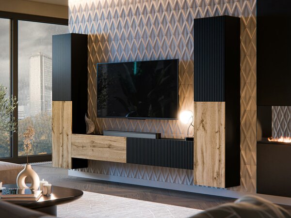 Set de living Species II, Stejar Wotan, Negru, PAL laminat, MDF