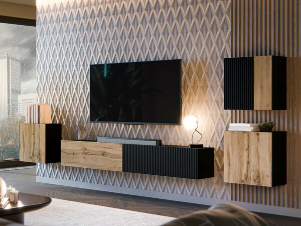 Set de living Species IV, Stejar Wotan, Negru, PAL laminat, MDF