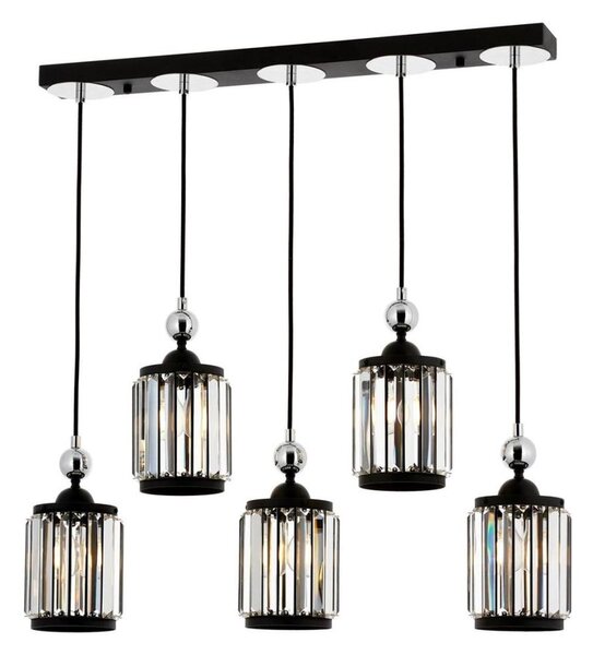 Candelabru suspendat pe cablu CRYSTALLINE, 5 x E27, max. 40 W, 230 V, negru