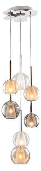 Candelabru MUSCAT cu cablu 7xE14/40W/230V fumuriu/auriu/transparent