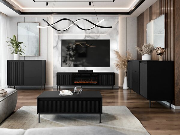 Set de living Comfivo Delruva III, Negru, PAL laminat, MDF