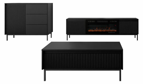 Set de living Comfivo Delruva IV, Negru, PAL laminat, MDF