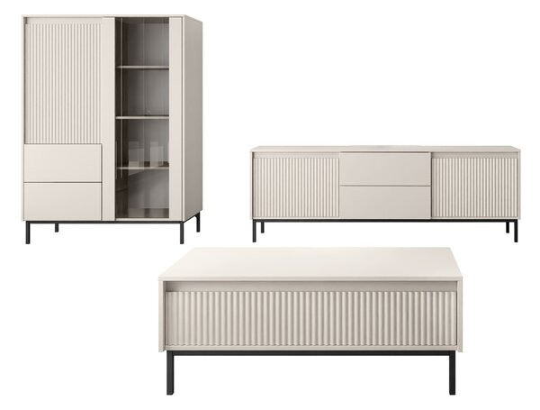 Set de living Comfivo Delruva V, Cașmir, PAL laminat, Sticlă călită, MDF