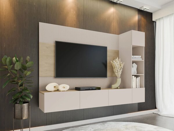 Set de living Comfivo Salix II, Bej, Stejar, PAL laminat, 150x220x38cm, 77.5 kg