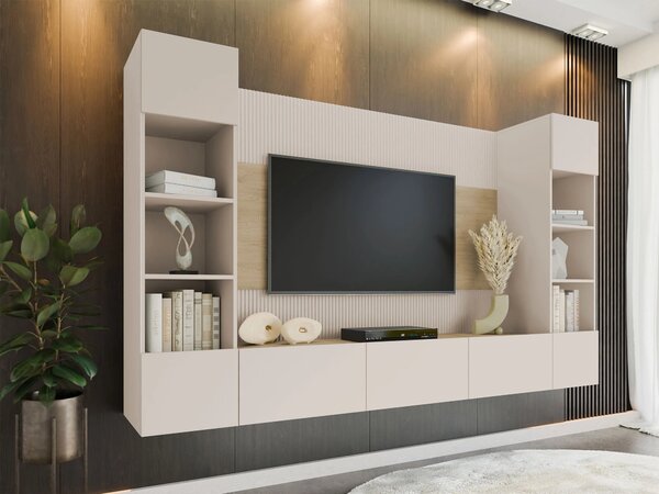 Set de living Comfivo Salix I, Bej, Stejar, PAL laminat, 150x260x38cm, 103.5 kg