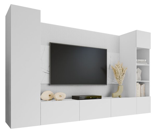 Set de living Comfivo Salix IV, Marmură albă, Alb, PAL laminat, 150x260x38cm