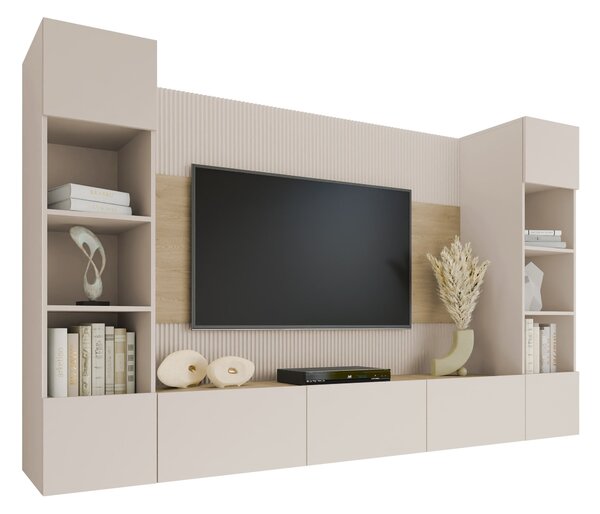 Set de living Comfivo Salix I, Bej, Stejar, PAL laminat, 150x260x38cm, 103.5 kg
