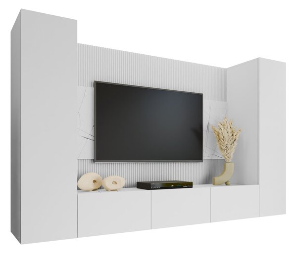 Set de living Comfivo Salix V, Marmură albă, Alb, PAL laminat, 150x260x38cm