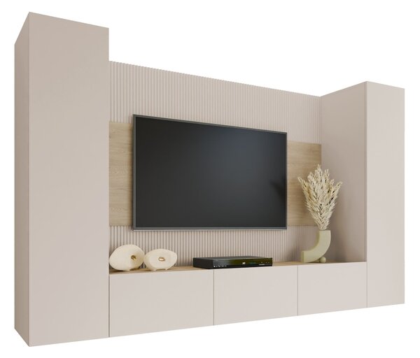 Set de living Comfivo Salix V, Bej, Stejar, PAL laminat, 150x260x38cm