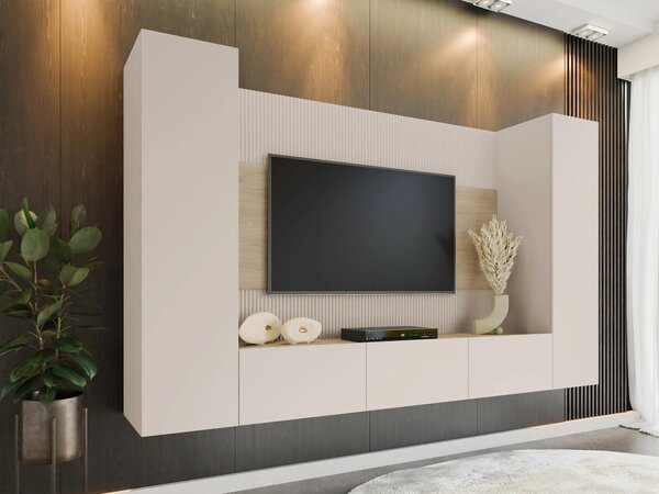 Set de living Comfivo Salix V, Bej, Stejar, PAL laminat, 150x260x38cm