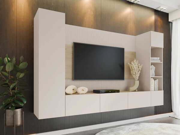 Set de living Comfivo Salix IV, Bej, Stejar, PAL laminat, 150x260x38cm