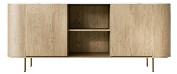 Bufet Comfivo Livtena I, Stejar, Marmură albă, Auriu, PAL laminat, MDF, 75x184x40cm, 54 kg
