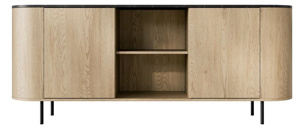 Bufet Comfivo Livtena I, Negru, Marmură neagră, Stejar, PAL laminat, MDF, 75x184x40cm, 54 kg