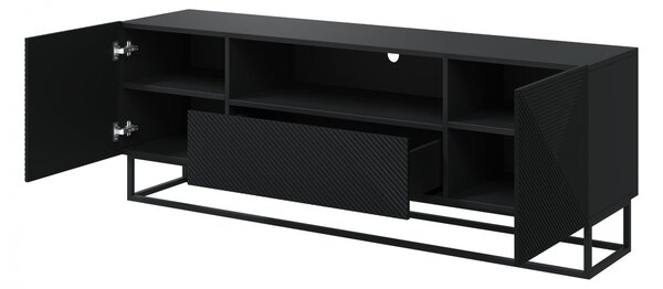 Comodă TV cu sertar și cadru metalic Asha 167 cm - negru mat