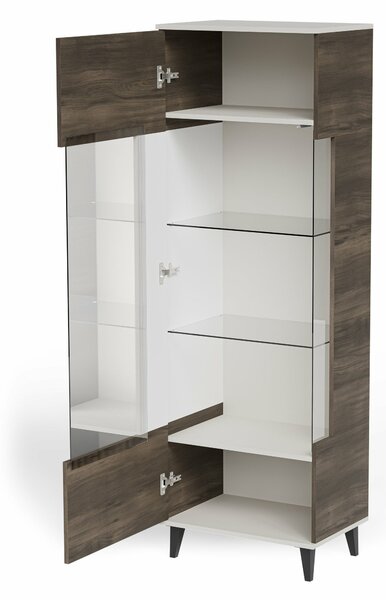 Set de living Luelia 108, Cașmir, Nuc, PAL laminat, Sticlă călită, MDF