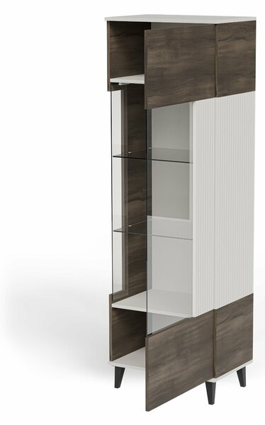 Set de living Luelia 107, Cașmir, Nuc, PAL laminat, Sticlă călită, MDF