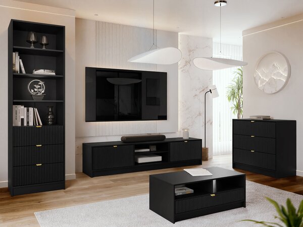 Set de living Comfivo Papilio VII, Negru, PAL laminat, MDF