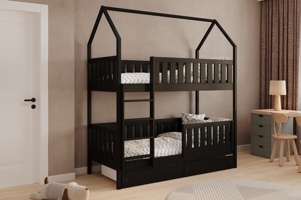Pat Nemos pentru copii supraetajat tip căsuță – Culoare Negru, 80x180
