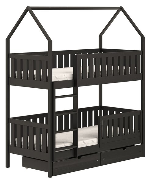 Pat Nemos pentru copii supraetajat tip căsuță – Culoare Negru, 80x180