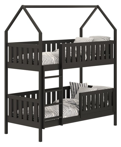 Pat Nemos pentru copii supraetajat tip căsuță – Culoare Negru, 80x180