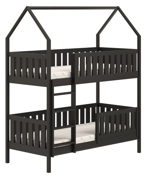 Pat Nemos pentru copii supraetajat tip căsuță – Culoare Negru, 80x180