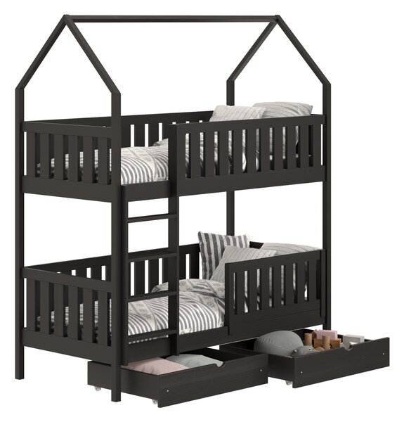 Pat Nemos pentru copii supraetajat tip căsuță – Culoare Negru, 80x180