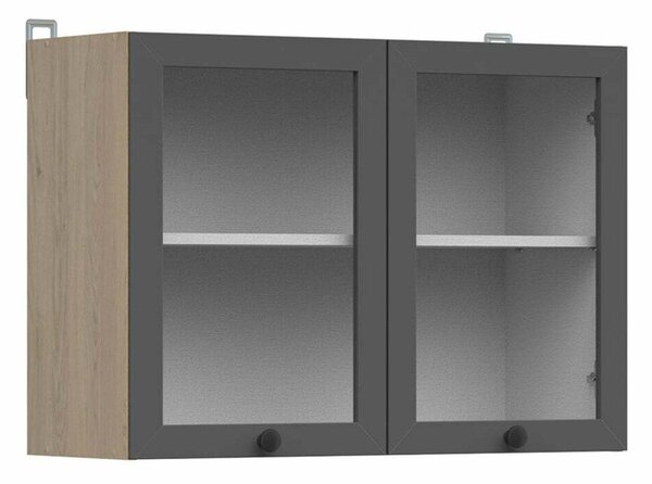 Dulap de perete modular Classic Grey Oak 112, PAL laminat, Sticlă călită, 57x80x31cm, 16.9 kg