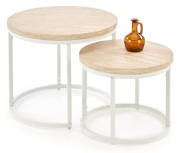 Set de măsuțe de cafea Houston 951, Deschis Travertine, Alb, Metal, 45cm
