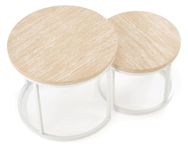 Set de măsuțe de cafea Houston 951, Deschis Travertine, Alb, Metal, 45cm