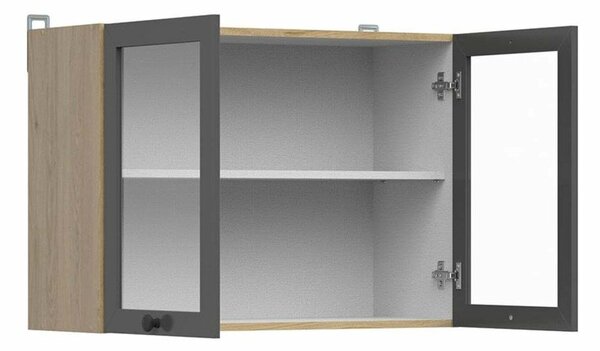 Dulap de perete modular Classic Grey Oak 112, PAL laminat, Sticlă călită, 57x80x31cm, 16.9 kg