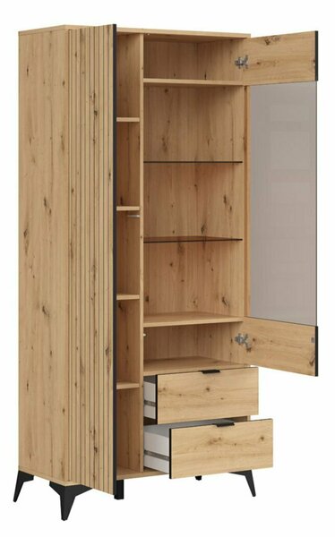 Set de living Ludale 113, Stejar artizan, PAL laminat, Sticlă