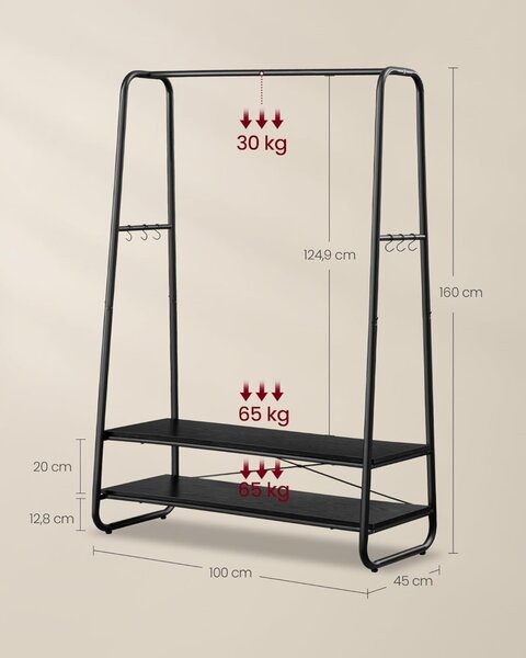 Cuier Vasagle Negru 100x45x160 cm
