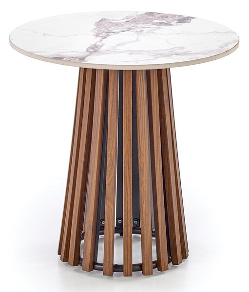 Măsuță laterală Houston 2021, Marmură albă, Nuca, MDF, 51cm, 12 kg