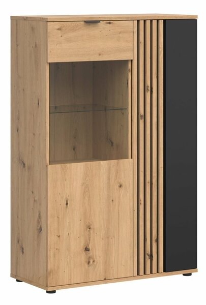 Set de living Orlnolu 112, Stejar artizan, Negru, PAL laminat, Sticlă, MDF