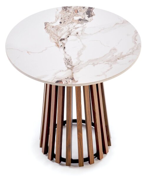 Măsuță laterală Houston 2021, Marmură albă, Nuca, MDF, 51cm, 12 kg