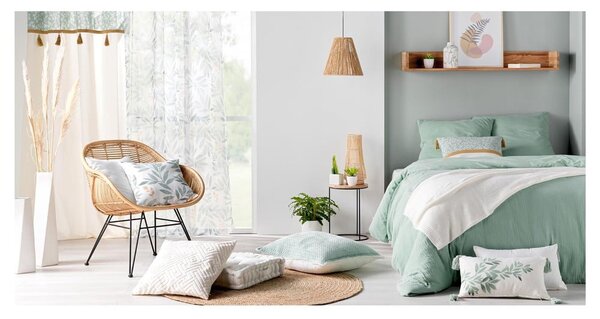 Draperie albă/verde 140x260 cm Nymphea – douceur d'intérieur
