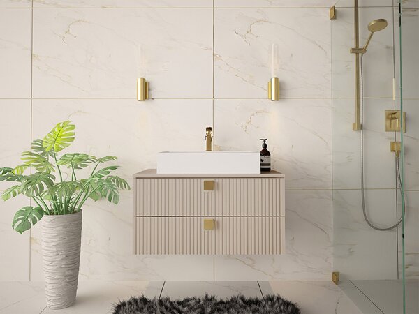 Cabinet atârnat pentru baie Panium, Maro deschis, MDF, PAL laminat, 42x80x46cm