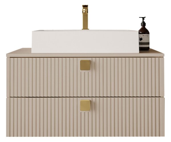 Cabinet atârnat pentru baie Panium, Maro deschis, MDF, PAL laminat, 42x80x46cm