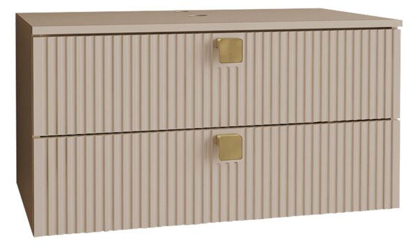 Cabinet atârnat pentru baie Panium, Maro deschis, MDF, PAL laminat, 42x80x46cm