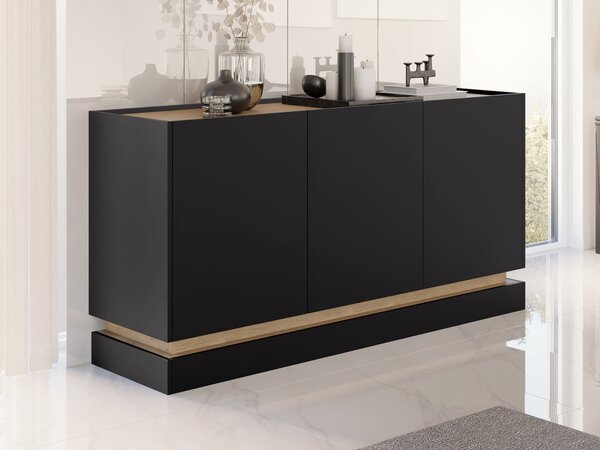 Bufet Comfivo Tilia I, Negru, Stejar, PAL laminat, 75x160x37cm, 53 kg