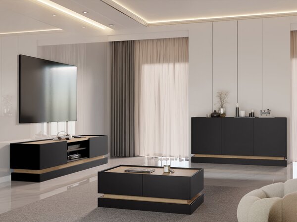 Set de living Comfivo Tilia, Stejar, Negru, PAL laminat