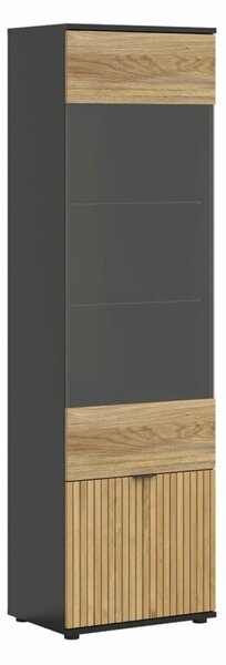 Set de living Lucami 109, Negru, Stejar, PAL laminat, Sticlă