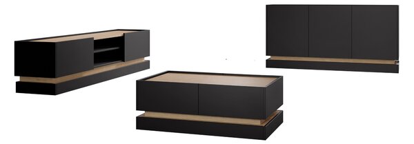 Set de living Comfivo Tilia, Stejar, Negru, PAL laminat