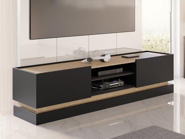 Comodă TV Comfivo Tilia, Stejar, Negru, PAL laminat, 47x200x37cm, 45 kg