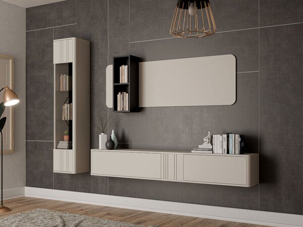 Set de living Oratio II, Negru, Cașmir, PAL laminat, Sticlă călită, MDF