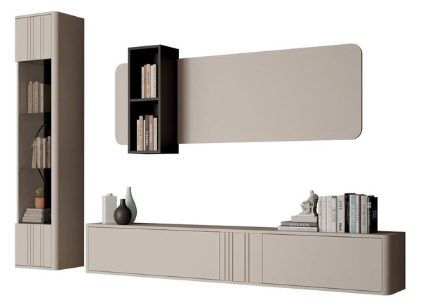 Set de living Oratio II, Negru, Cașmir, PAL laminat, Sticlă călită, MDF