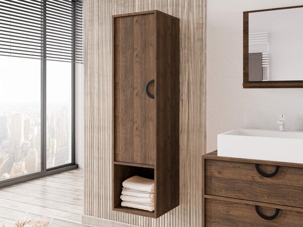 Cabinet de baie suspendat Sodalis, Negru, Nuc, PAL laminat, 133x35x34cm, 19 kg