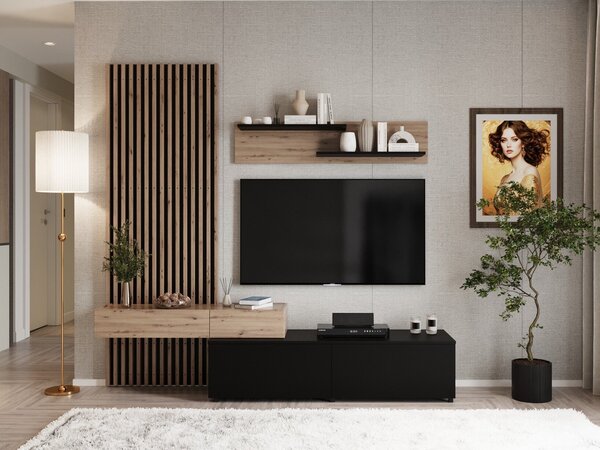 Set de living Houston 2086, Negru, Stejar artizan, PAL laminat, 80.3 kg