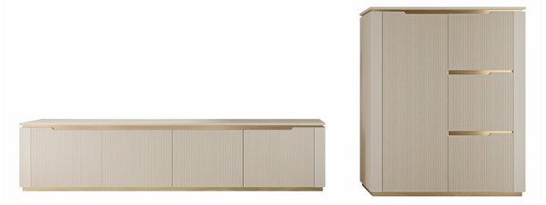 Set de living Comfivo Ovitas I, Auriu, Bej, PAL laminat, MDF